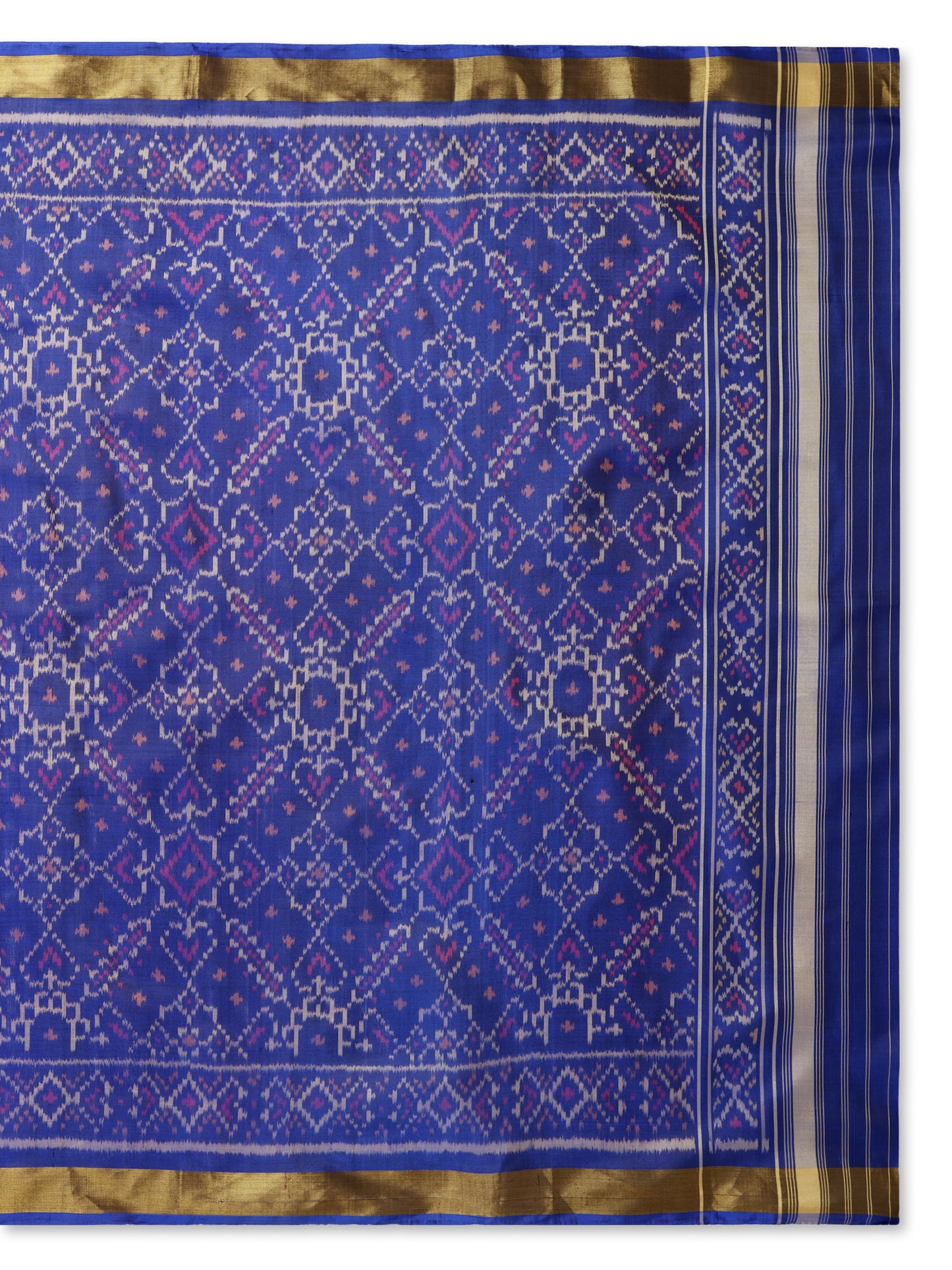 Handwoven Royal Blue Patan Patola Silk Dupatta | Single Ikat Floral Jaal Motif
