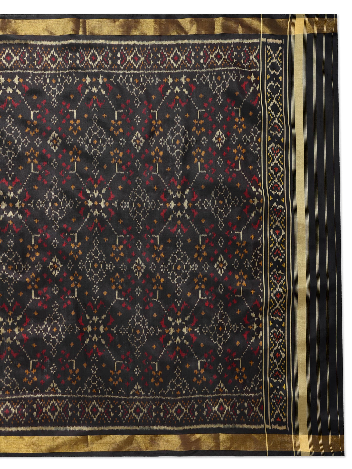Handwoven Black Patan Patola Silk Dupatta | Single Ikat Floral Jaal Design