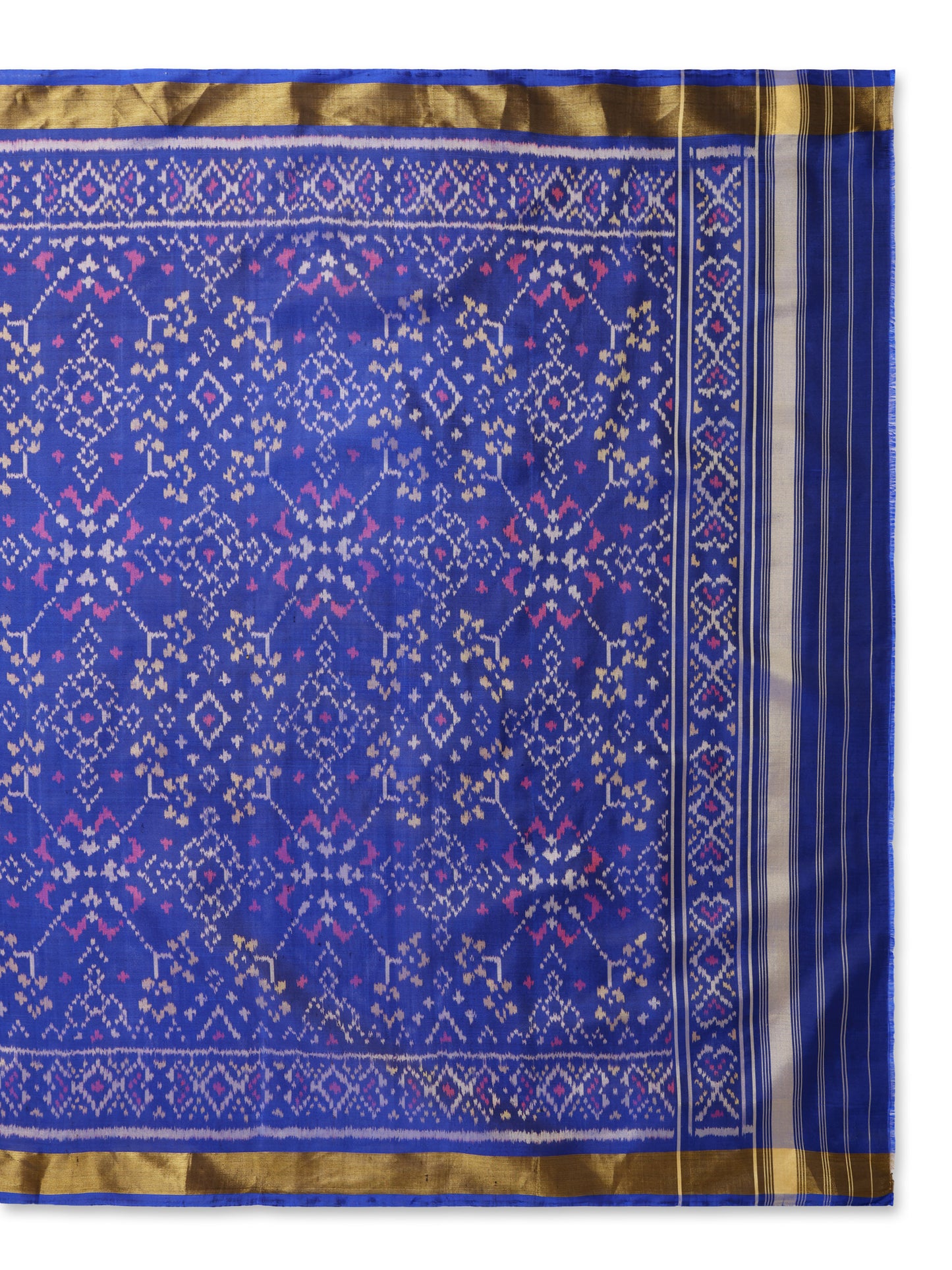 Handwoven Royal Blue Patan Patola Silk Dupatta | Single Ikat Geometric Jaal Motif