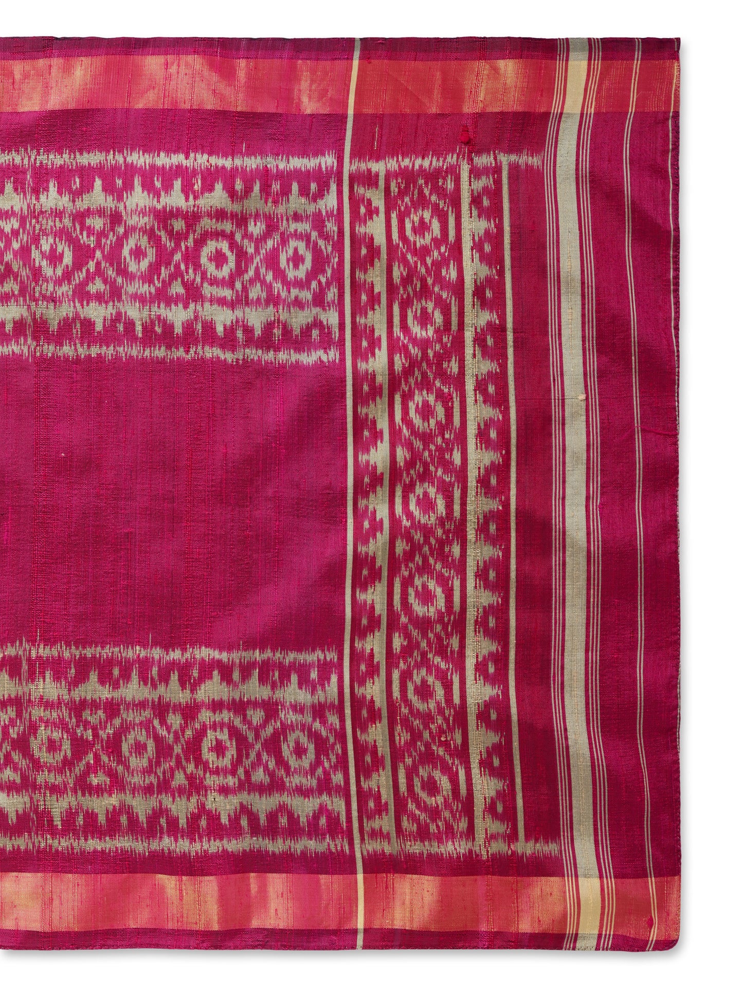 Handwoven Magenta Patan Patola Silk Stole | Single Ikat Geometric Design