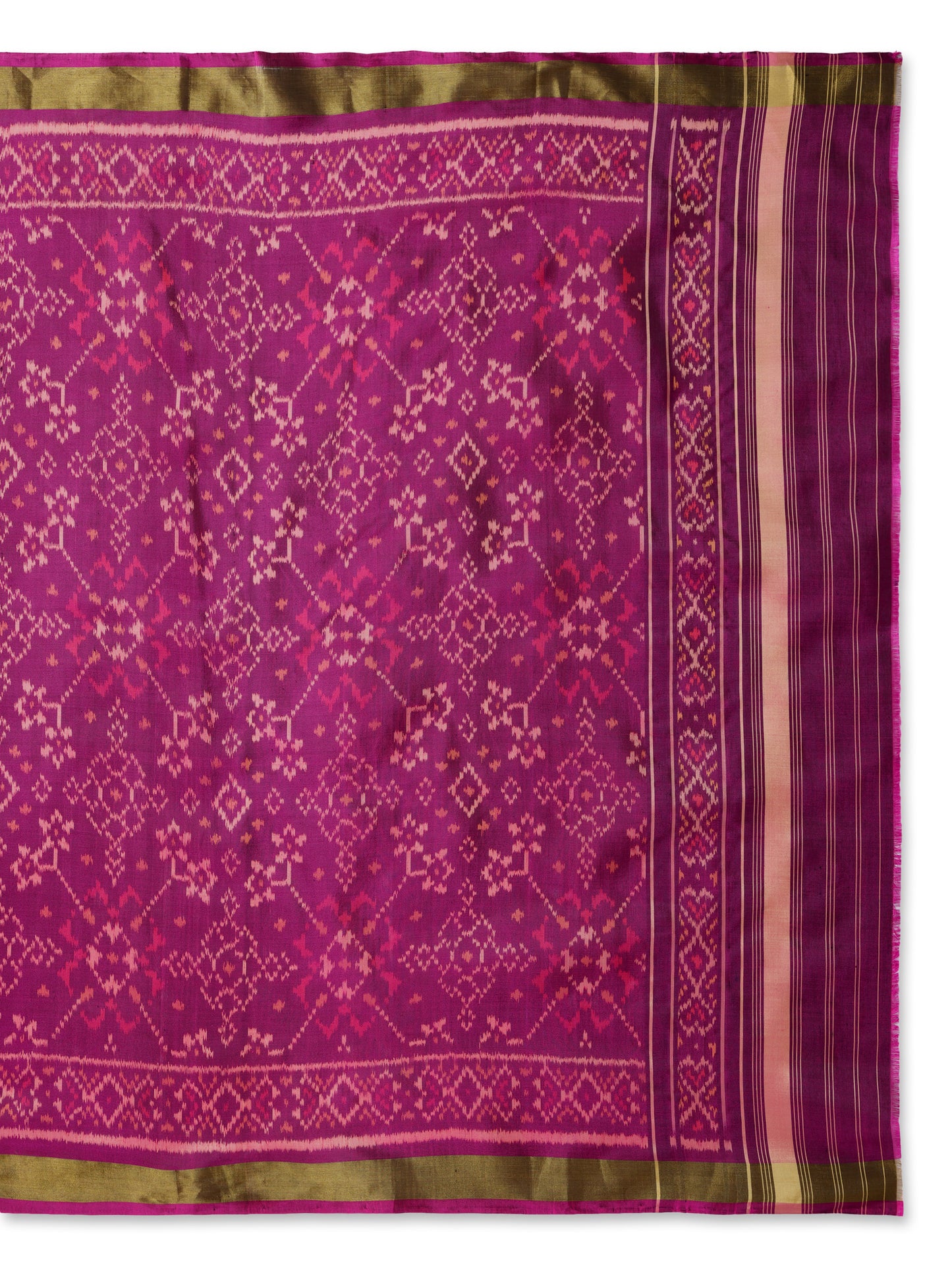 Elegant Magenta Patan Patola Silk Dupatta | Single Ikat with Geometric Jaal Motif