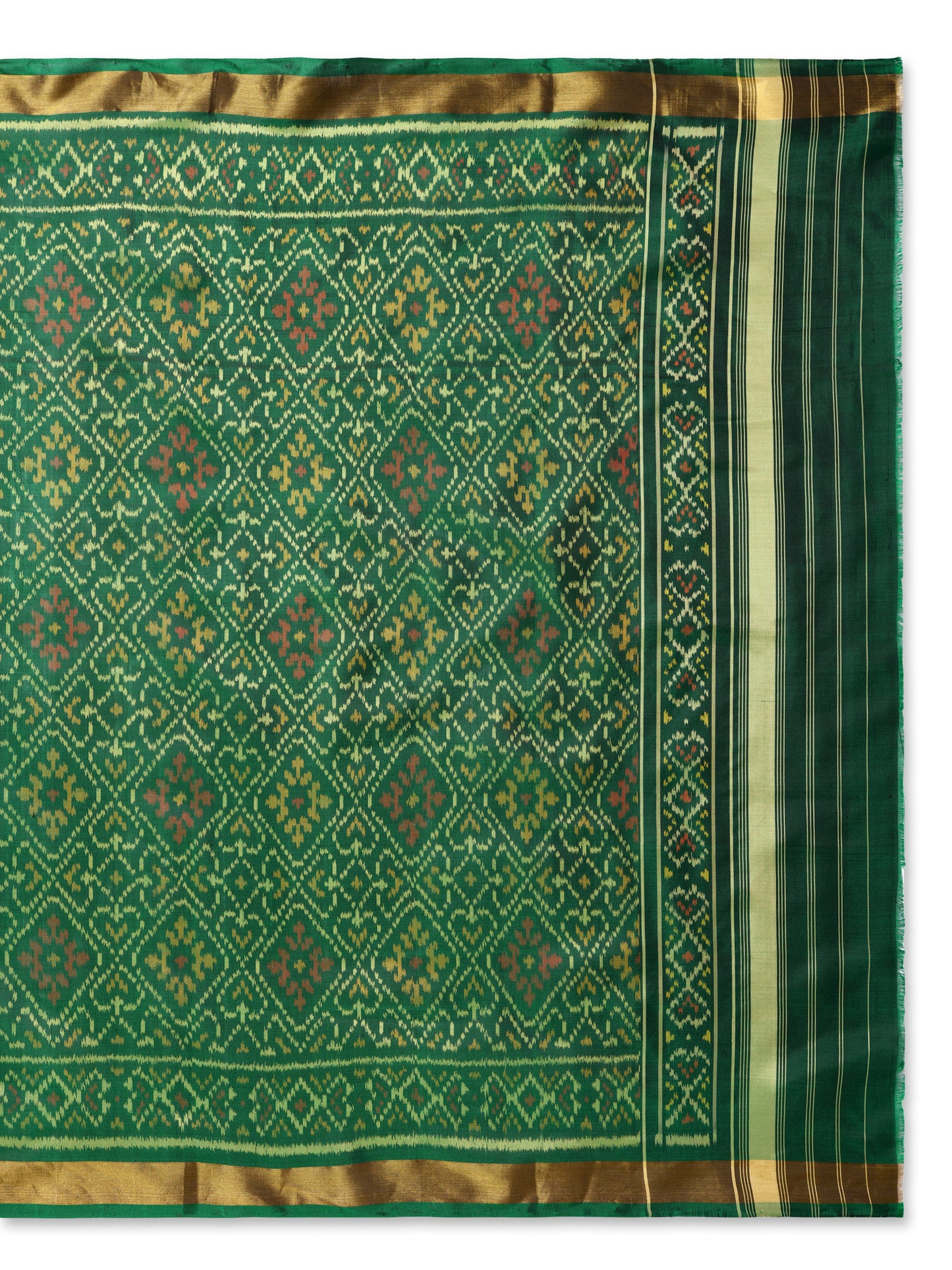 Regal Dark Green Patan Patola Silk Dupatta | Single Ikat with Diamond Motif