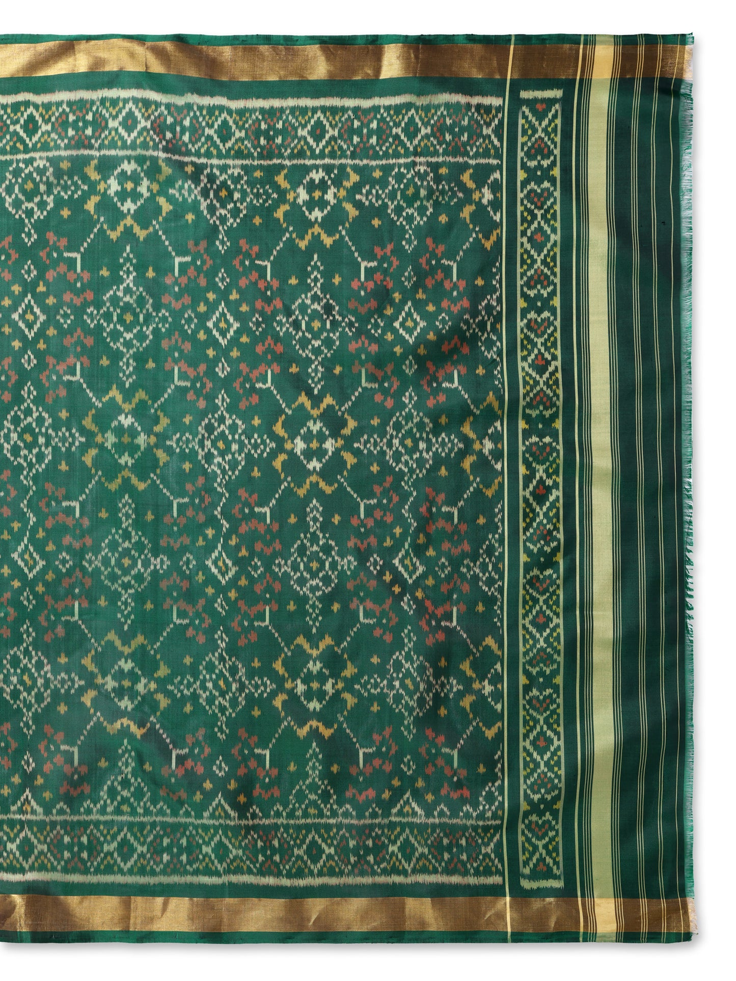 Regal Bottle Green Patan Patola Silk Dupatta | Single Ikat with Floral Jaal Motif