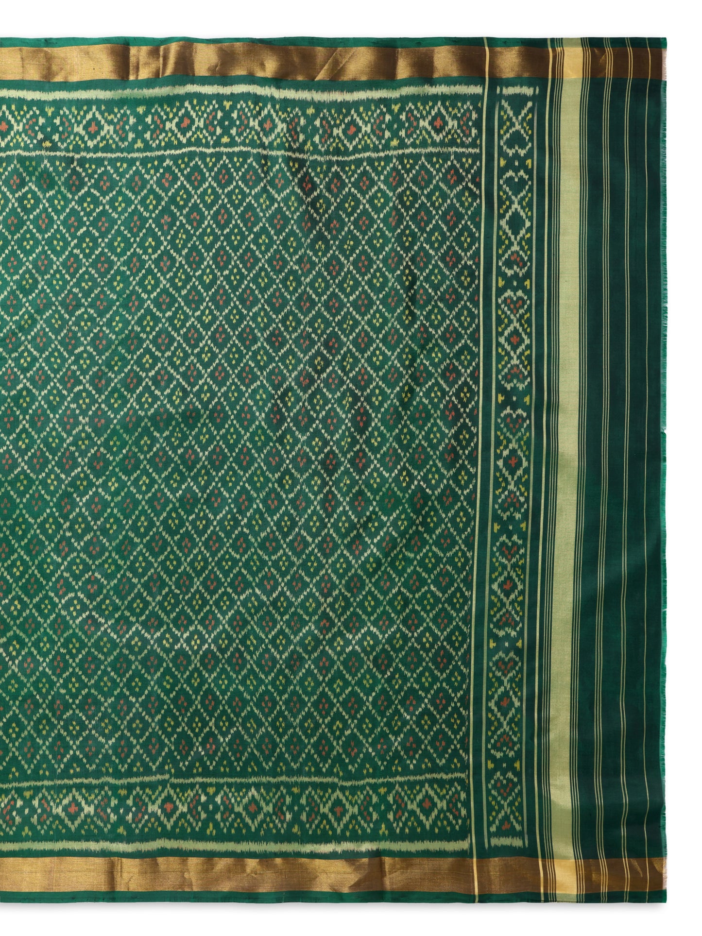 Timeless Bottle Green Patan Patola Silk Dupatta | Single Ikat with Geometric Jaal Motif