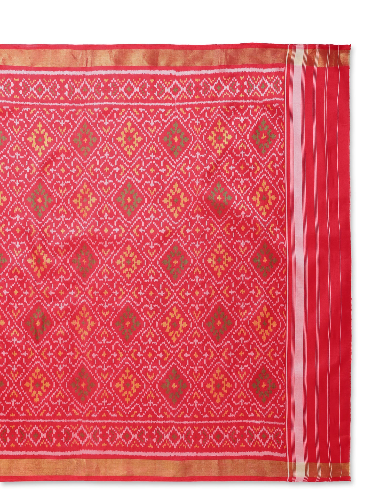 Handwoven Red Patan Patola Silk Dupatta | Single Ikat Diamond Motif