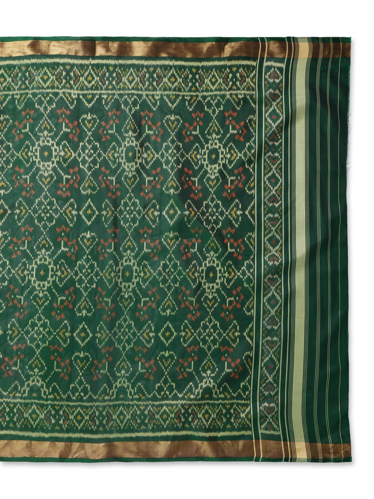 Luxurious Handwoven Green Patan Patola Silk Dupatta | Single Ikat with Geometric Jaal Motif