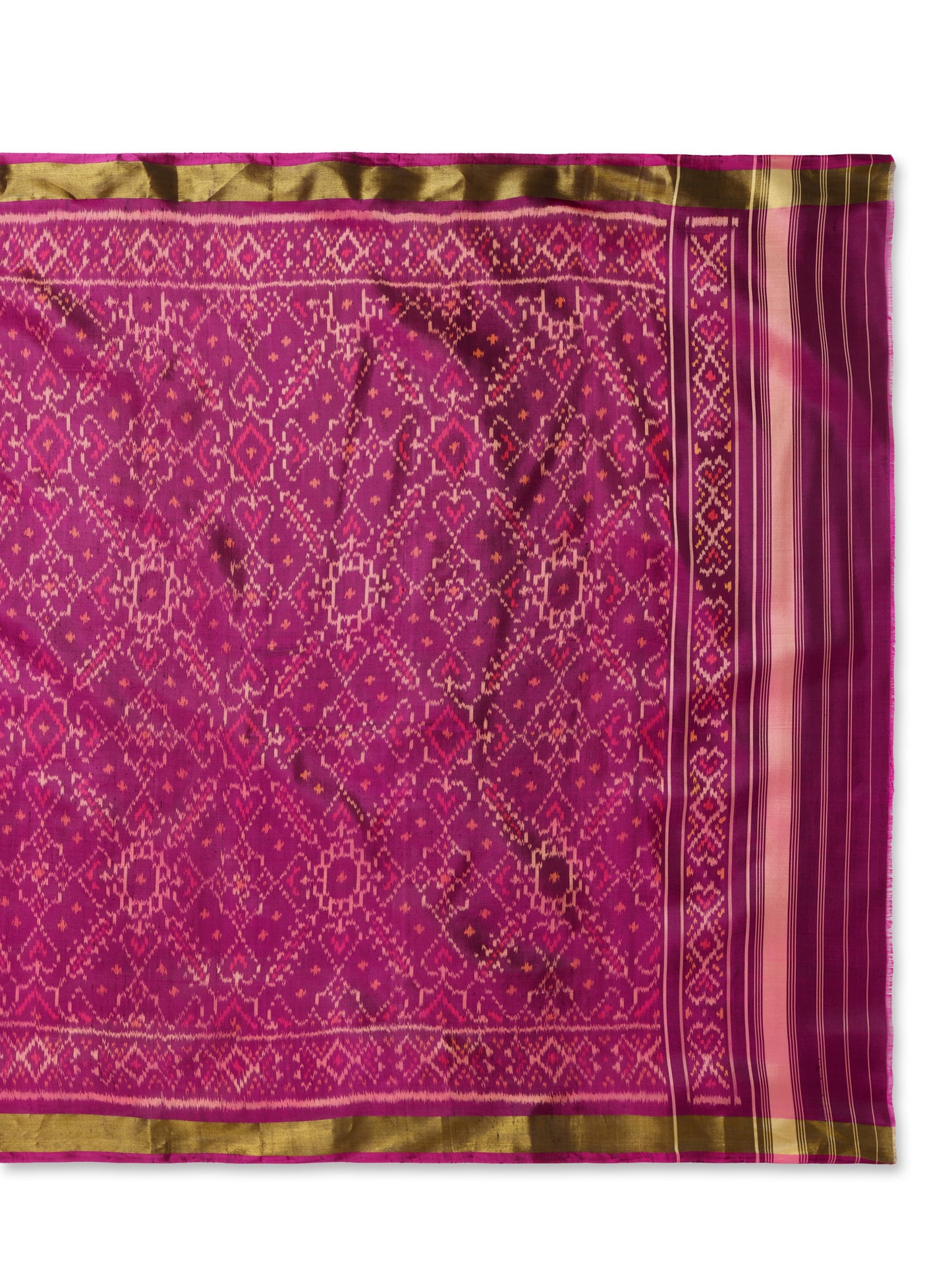 Handwoven Magenta Patan Patola Silk Dupatta | Single Ikat with Geometric Jaal Motif
