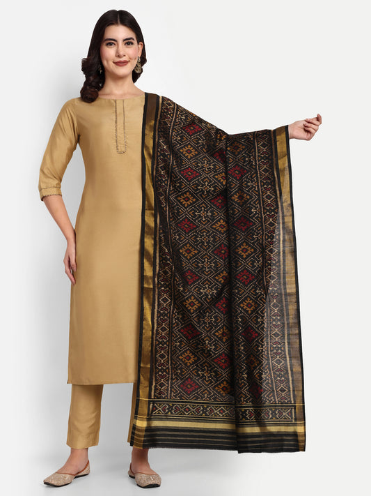 Authentic Handwoven Black Patan Patola Silk Dupatta | Intricate Geometric Design