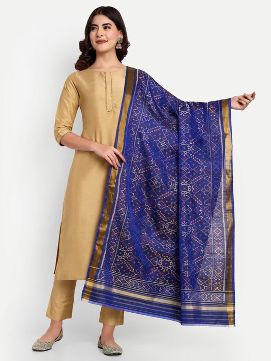 Handwoven Royal Blue Patan Patola Silk Dupatta | Single Ikat Floral Jaal Motif