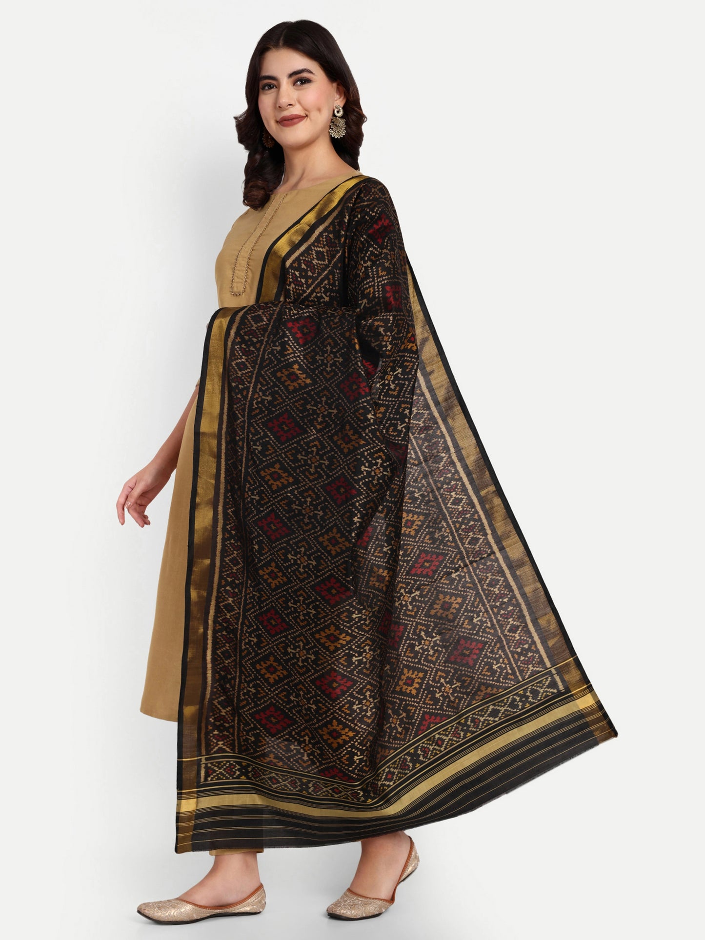 Authentic Handwoven Black Patan Patola Silk Dupatta | Intricate Geometric Design