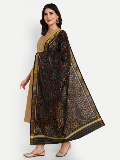 Authentic Handwoven Black Patan Patola Silk Dupatta | Intricate Geometric Design