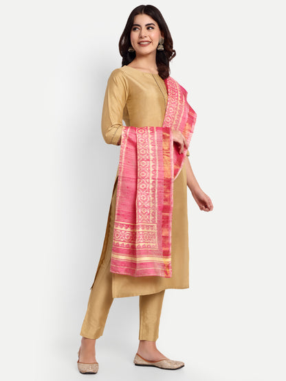 Handwoven Light Pink Patan Patola Raw Silk Stole | Single Ikat Heritage Weave