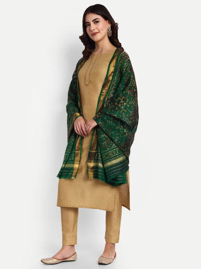 Regal Bottle Green Patan Patola Silk Dupatta | Single Ikat with Floral Jaal Motif