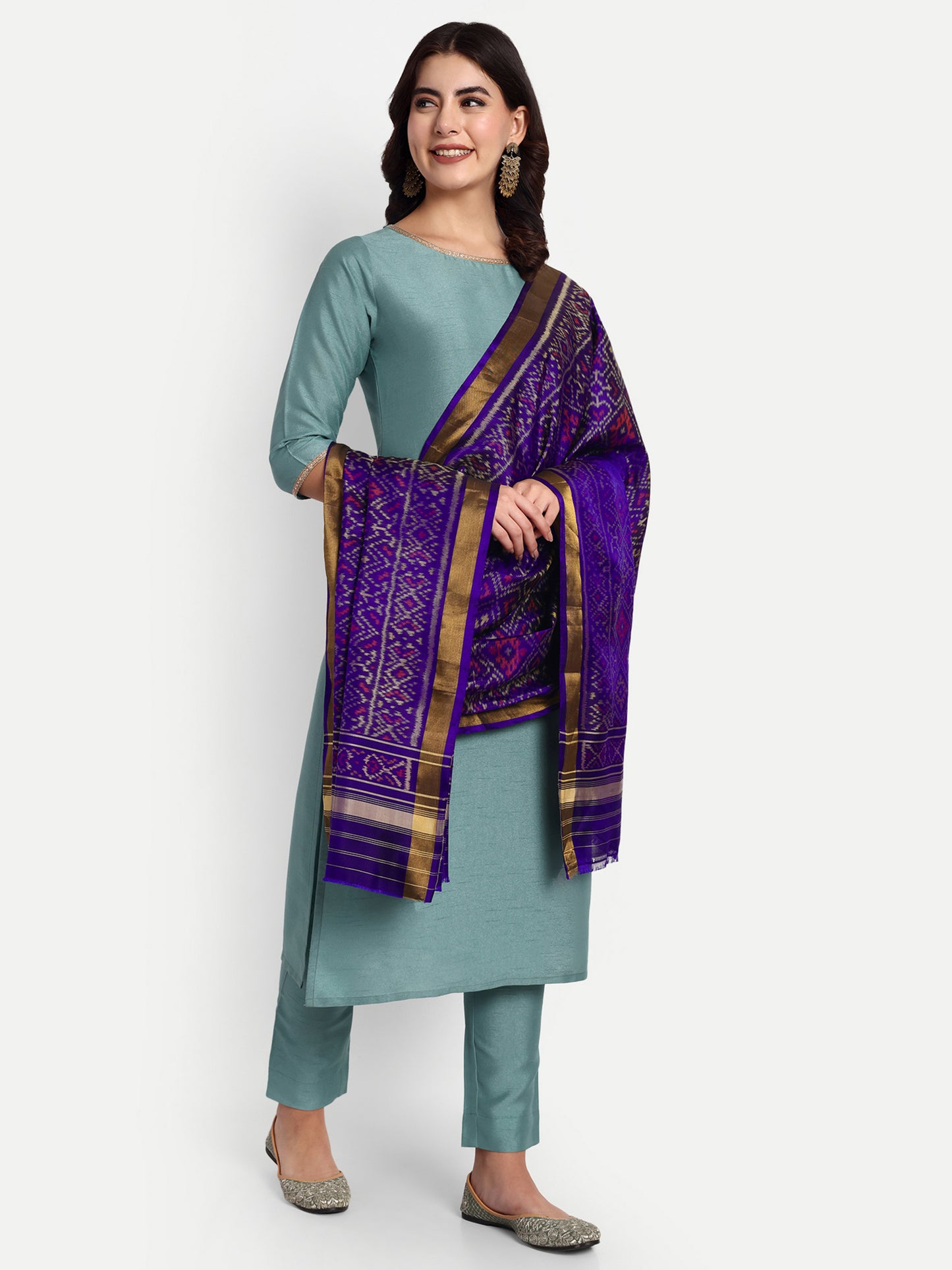 Handwoven Royal Blue Patan Patola Silk Dupatta | Single Ikat Diamond Motif