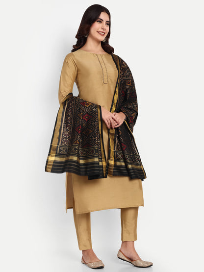 Authentic Handwoven Black Patan Patola Silk Dupatta | Intricate Geometric Design