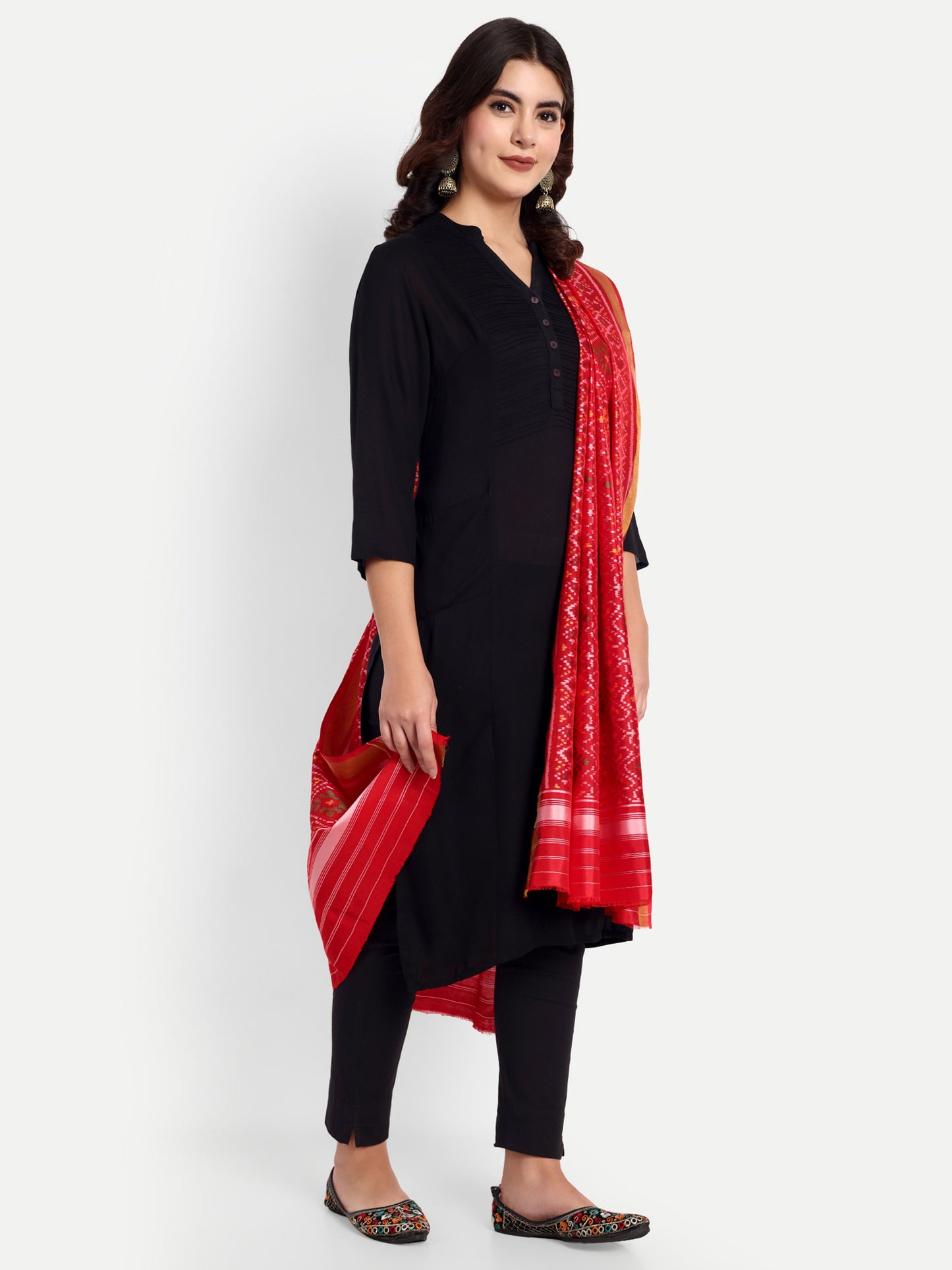 Handwoven Red Patan Patola Silk Dupatta | Single Ikat Diamond Motif