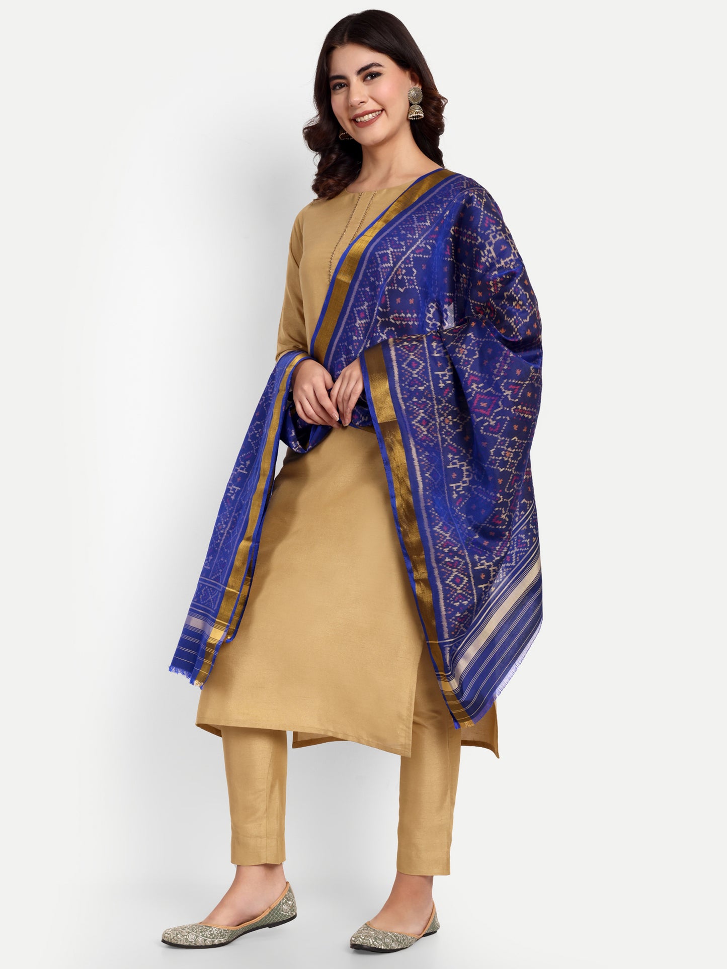 Handwoven Royal Blue Patan Patola Silk Dupatta | Single Ikat Floral Jaal Motif