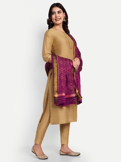 Handwoven Magenta Patan Patola Silk Dupatta | Single Ikat with Geometric Jaal Motif