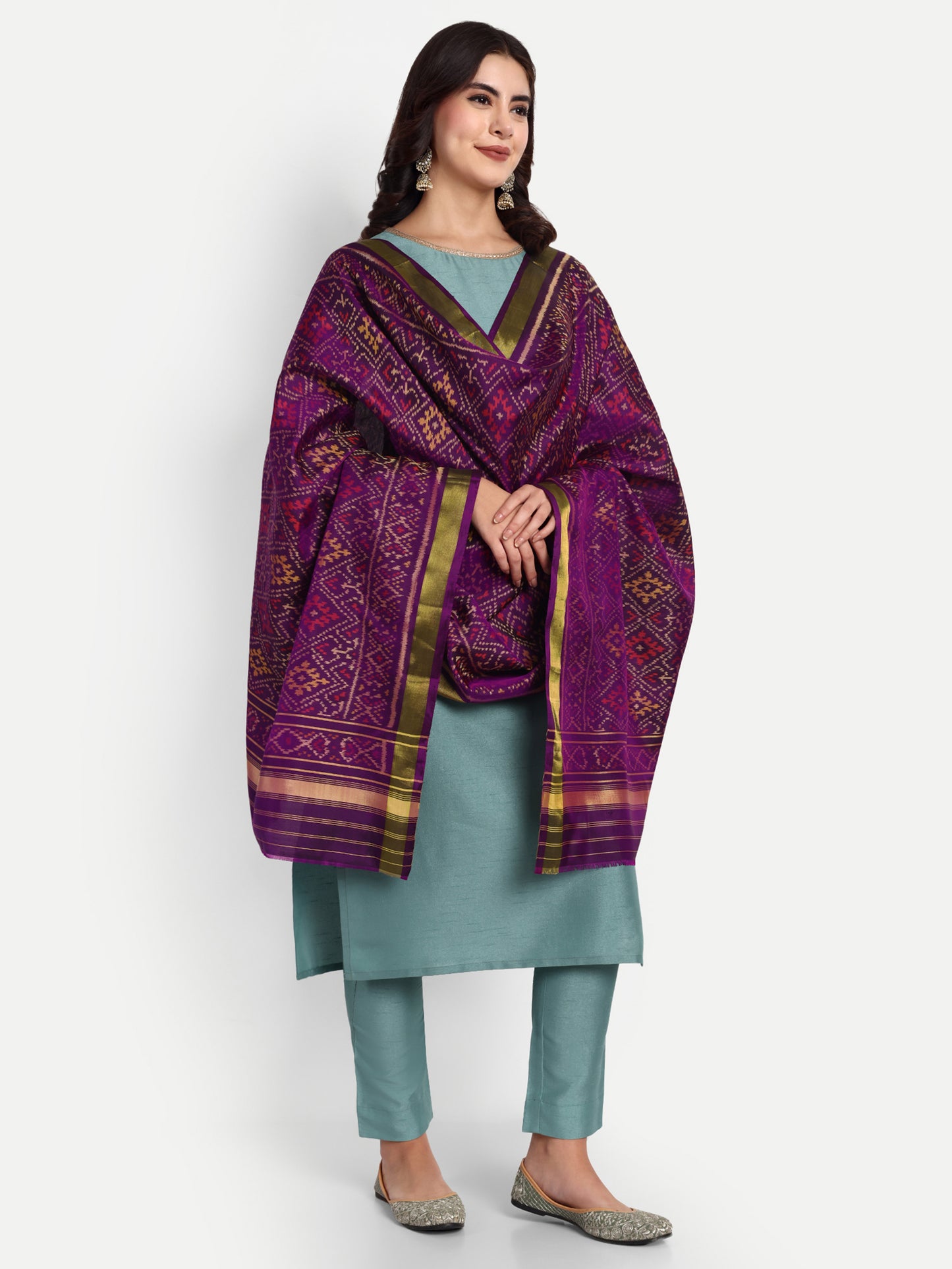 Handwoven Violet Patan Patola Silk Dupatta | Single Ikat Diamond Motif