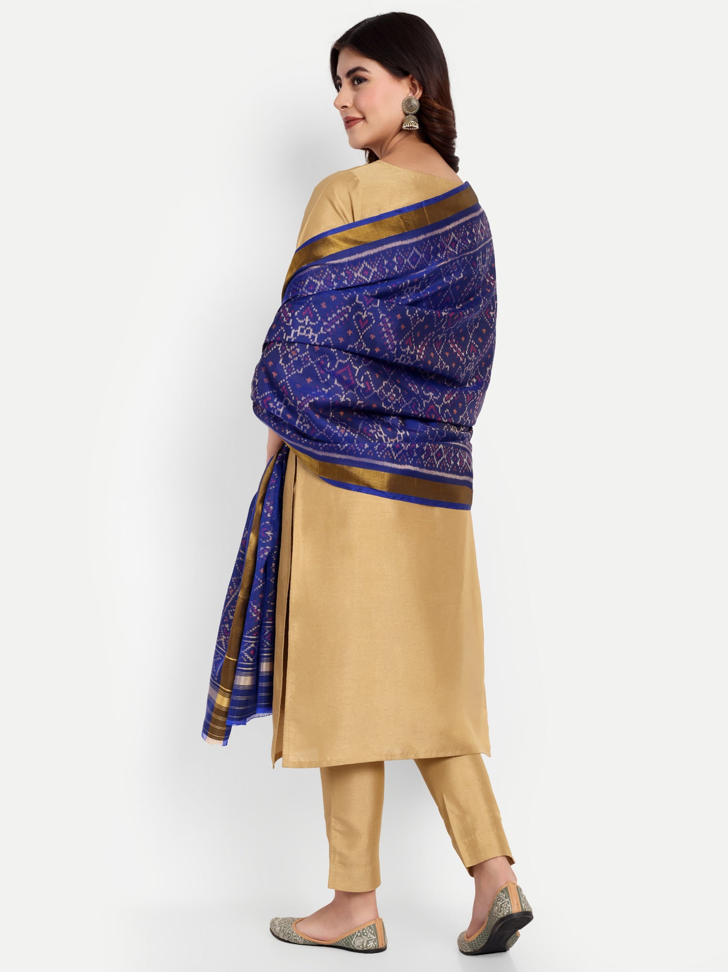 Handwoven Royal Blue Patan Patola Silk Dupatta | Single Ikat Floral Jaal Motif