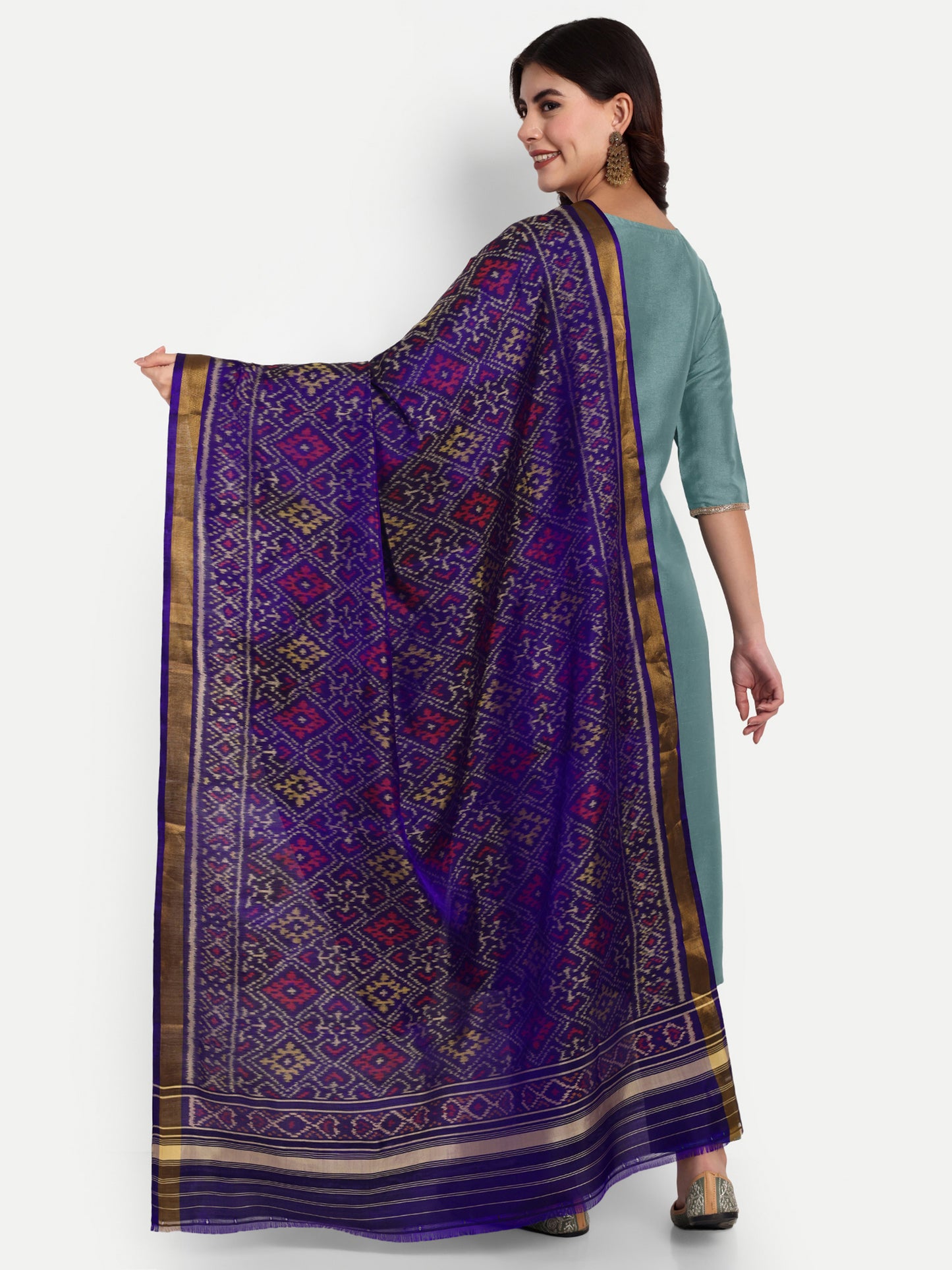 Handwoven Royal Blue Patan Patola Silk Dupatta | Single Ikat Diamond Motif