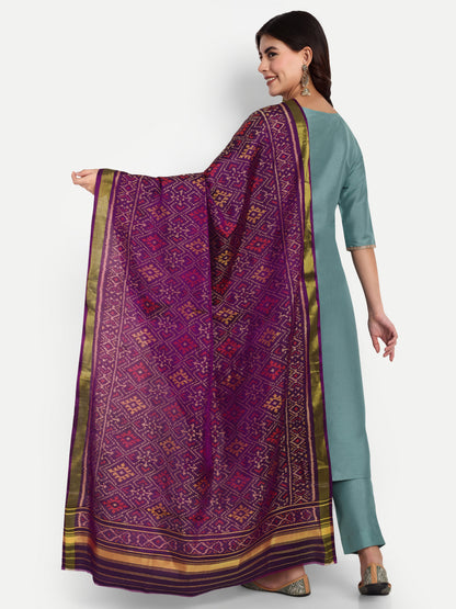 Handwoven Violet Patan Patola Silk Dupatta | Single Ikat Diamond Motif