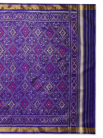 Handwoven Royal Blue Patan Patola Silk Dupatta | Single Ikat Diamond Motif
