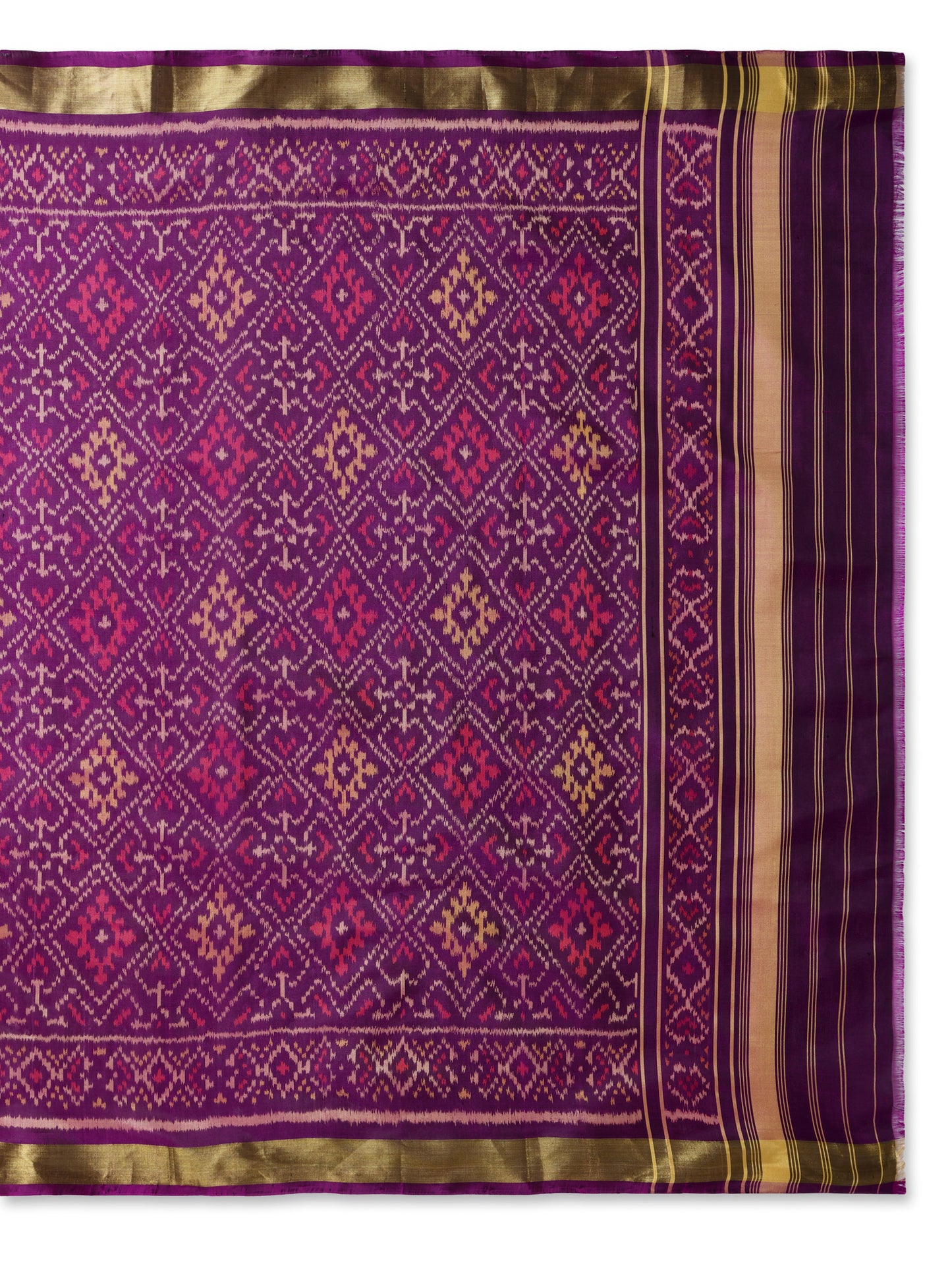 Handwoven Violet Patan Patola Silk Dupatta | Single Ikat Diamond Motif