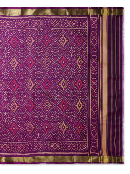 Handwoven Violet Patan Patola Silk Dupatta | Single Ikat Diamond Motif