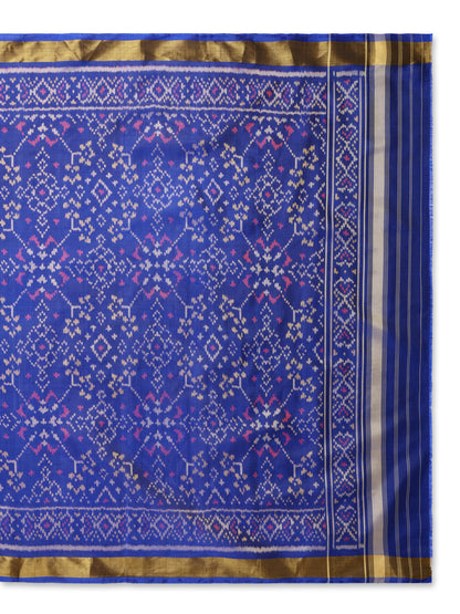 Handwoven Royal Blue Patan Patola Silk Dupatta | Single Ikat Geometric Jaal Motif