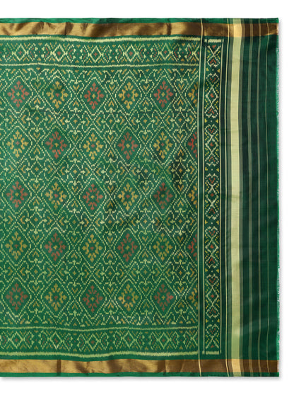 Regal Dark Green Patan Patola Silk Dupatta | Single Ikat with Diamond Motif