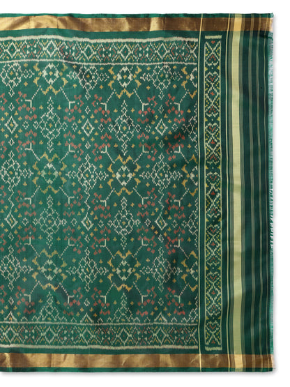 Regal Bottle Green Patan Patola Silk Dupatta | Single Ikat with Floral Jaal Motif