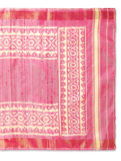 Handwoven Light Pink Patan Patola Raw Silk Stole | Single Ikat Heritage Weave
