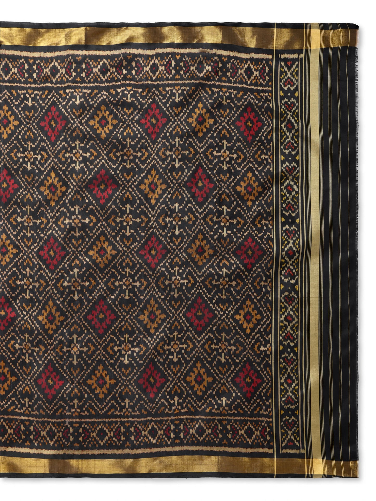 Authentic Handwoven Black Patan Patola Silk Dupatta | Intricate Geometric Design