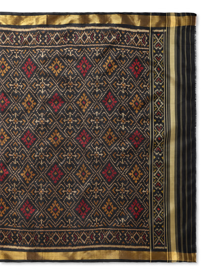 Authentic Handwoven Black Patan Patola Silk Dupatta | Intricate Geometric Design