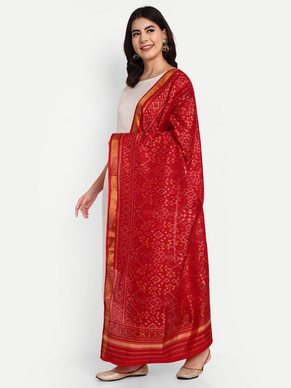 Red Handwoven Patola Stole - Traditional Geometric Design | Perfect for Festive & Ethnic Wear