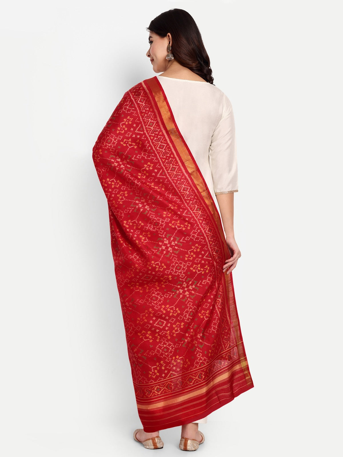 Red Handwoven Patola Stole - Traditional Geometric Design | Perfect for Festive & Ethnic Wear